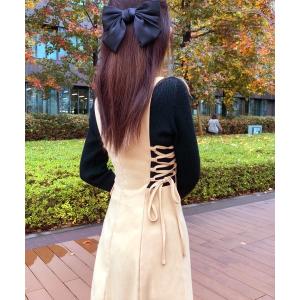 サロペット オーバーオール レースアップスカートサロペット