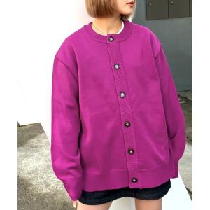 カーディガン クルーネック/ラウンドネック ビッグシルエットニットカーディガン