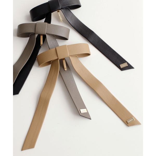 ヘアゴム レザー調リボンポニーフック