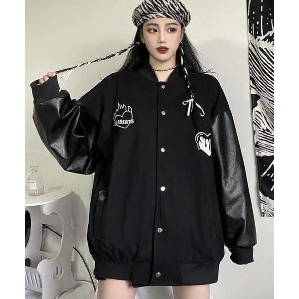 スタジャン オーバーサイズ ハートロゴ ビッグシルエット ルーズ スタジャン アウター ジャケット ...