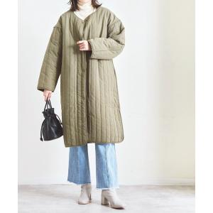 ノーカラーコート コート 「Fizz/フィズ」　縦キルト中綿入りパイピングノーカラーロングコート レディース