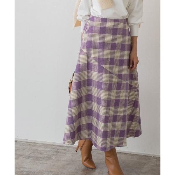 スカート ウール混チェック柄フレアスカート