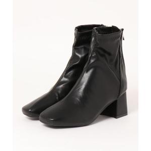 ブーツ スクエアトゥ 太ヒールショートブーツ レディース