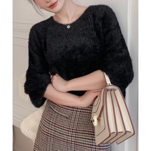 ニット セーター ゆるっとふんわり甘めシャギーニットトップス レディース レディース