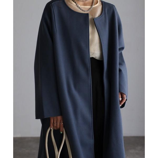 ノーカラーコート コート ボリュームノーカラーロングコート レディース