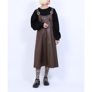 ワンピース ジャンパースカート フェイクレザージャンパースカート