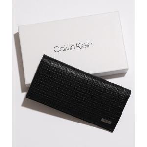 財布 メンズ 「Calvin Klein/カルバンクライン」ワンポイント レザーロングウォレット