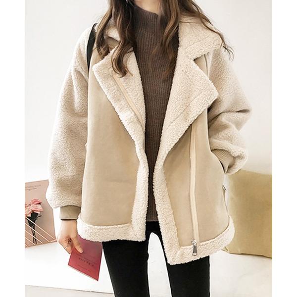 レザージャケット ライダース ボア×スエード調切替ジャケット レディース