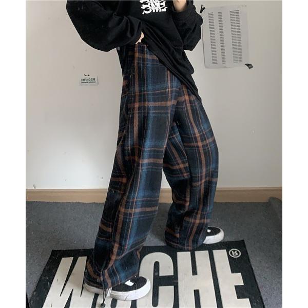 パンツ 「WARAIJOGO」チェック柄ルーズワイドレッグパンツ(NEZ) レディース メンズ