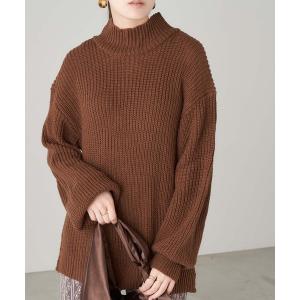 ニット バルキー編み袖ボリュームハイネックニット