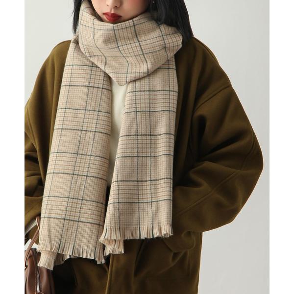 マフラー ストール タータンチェックフリンジマフラー/大判ストール レディース