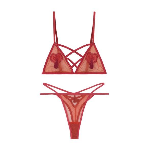 ブラジャー ショーツセット タッセルハートモチーフ ブラ・Ｔバックセット