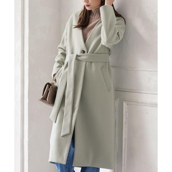 ダウンコート ダウンジャケット リボン付きノーカラーロングコート レディース