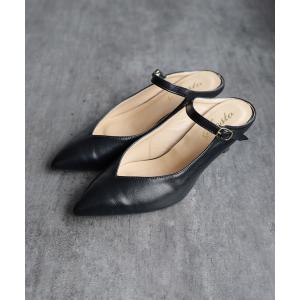 サンダル 5cmヒールポインテッドトゥメリージェーンミュールサンダル レディース