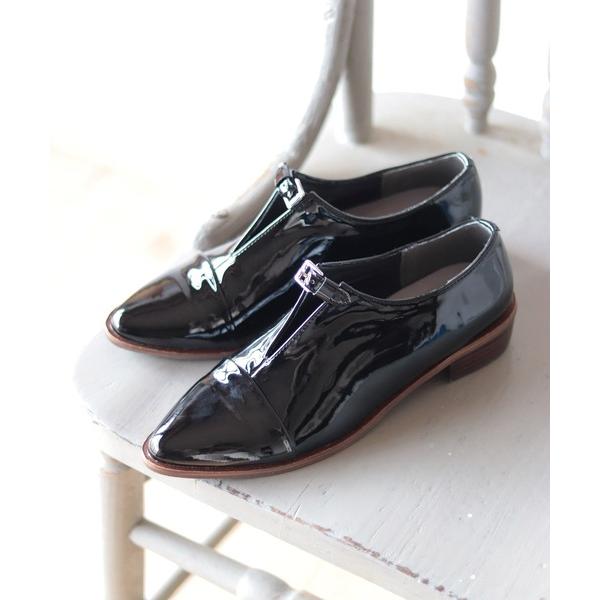 ローファー 革ピースデザインのストラップドレスシューズ レディース