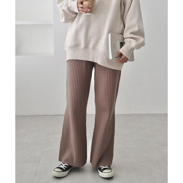 パンツ ストレッチリブニットフレアパンツ レディース