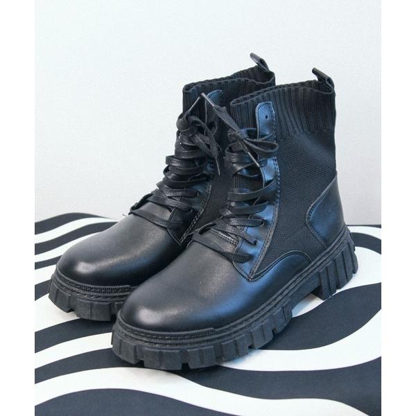 ブーツ ソックスブーツ風レースアップ厚底スニーカーブーツ メンズ