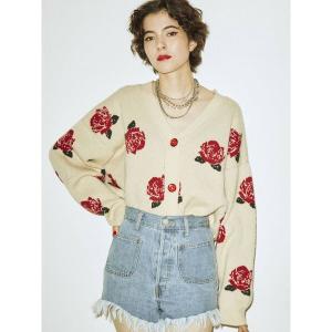 カーディガン フラワージャガードワイドニットカーディガン