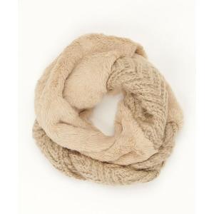 ネックウォーマー やわらかボーダーファーxニットコンビロングスヌード