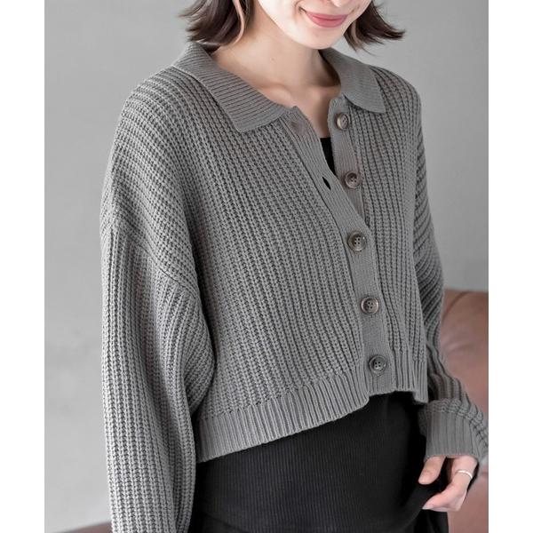 カーディガン 襟付きニットショートカーディガン レディース
