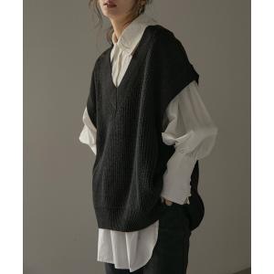 ベスト ジレ Vネックオーバーサイズニットベスト レディース