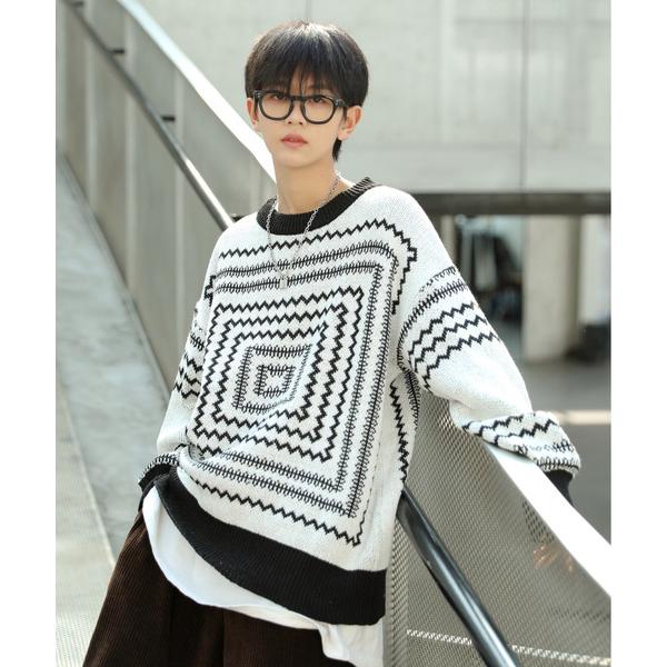 セーター ニット 「neos -addictive design-」ビッグシルエット 幾何学 モック...