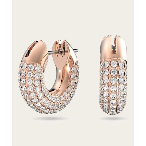 ピアス 「公式」「スワロフスキー」 Dextera フープピアス 小， ホワイト， ローズゴールドト...