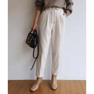 パンツ 起毛ドローストリング美脚タックテーパードパンツ