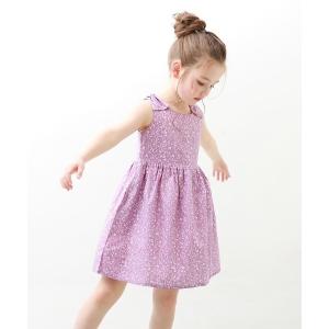 ワンピース 総柄肩リボンノースリーブワンピース