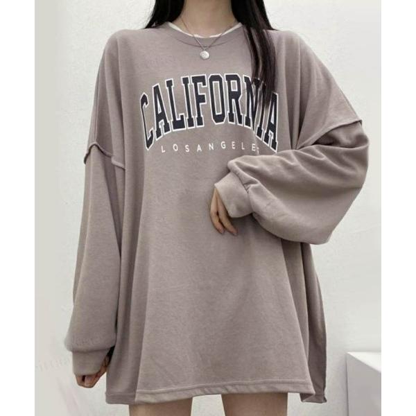 トレーナー スウェット 韓国ファッションCALIFORNIAカレッジロゴオーバーサイズスウェット レ...