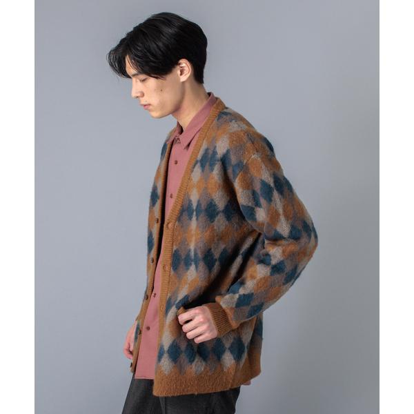 カーディガン モヘア混 ダイヤ柄 ジャガードカーディガン メンズ