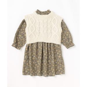 ニット 【リンク】レースニット花柄ワンピセット【チャコール：オンライン限定】