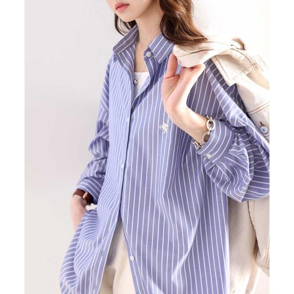 ブラウス シャツ 気分が上がる、毎日にちょうどいい。Happyストライプ！ワンポイント刺繍BIGシル...