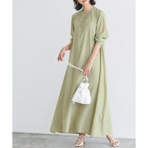 美品 レリアン 13＋サイズ バンドカラーコットンシャツワンピース 楊柳生地 紺 GeeRA（ジーラ） シャツワンピース バンドカラーシアー楊柳シャツ