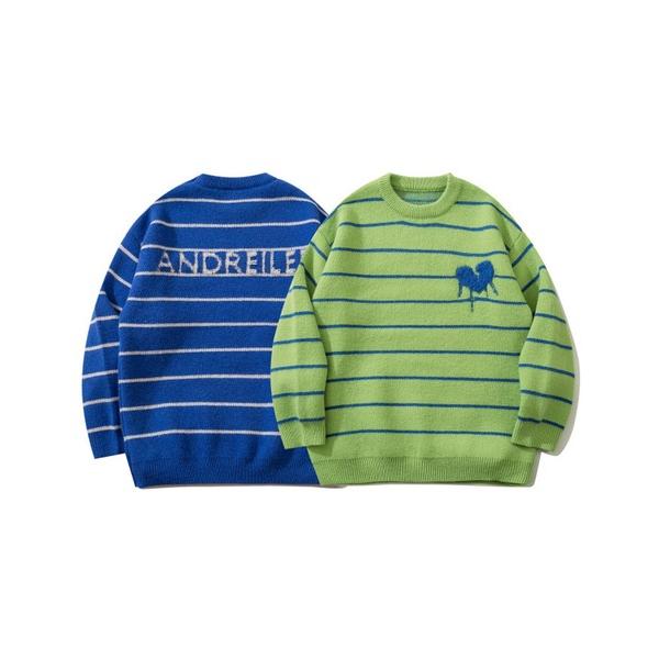 セーター ニット 「HOOK」「溶けたハート」刺繍ボーダーニットセーター メンズ レディース