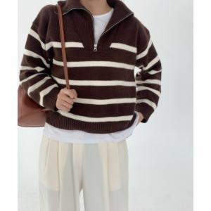 ニット ハーフジップボーダーニット