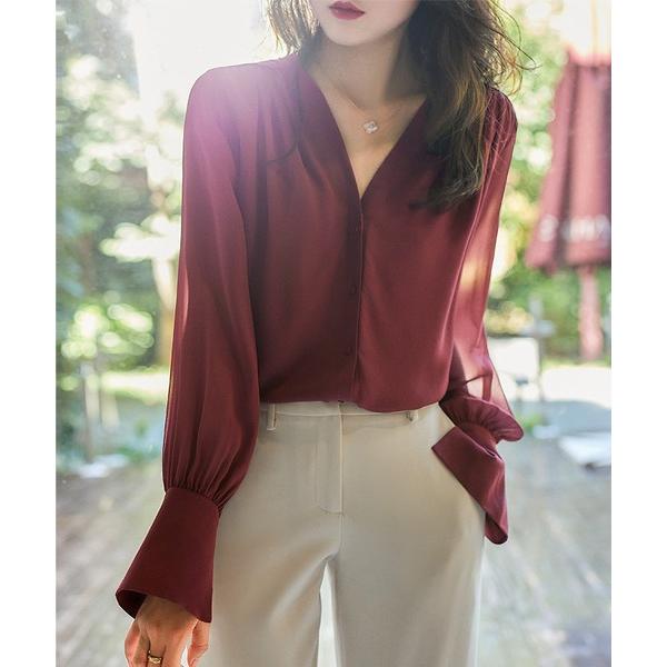 ブラウス シャツ Vネックルーズシャツブラウス レディース