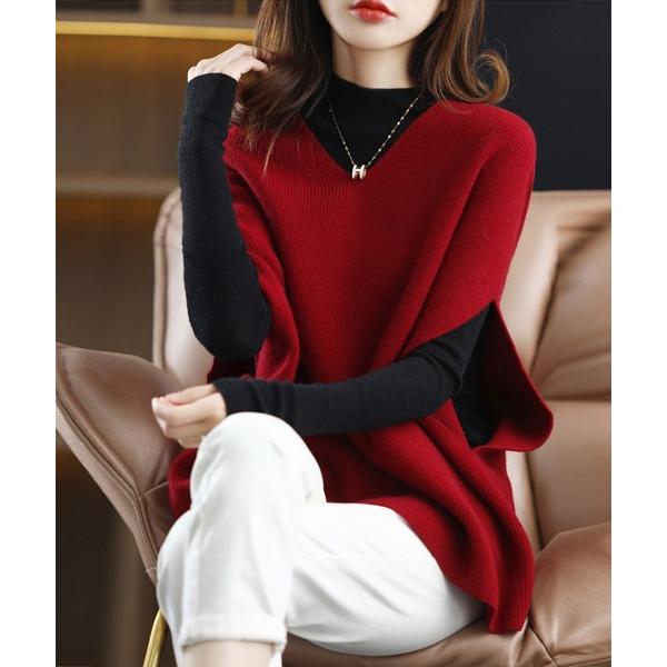 ベスト ジレ Ｖネック　ルーズニットベスト レディース