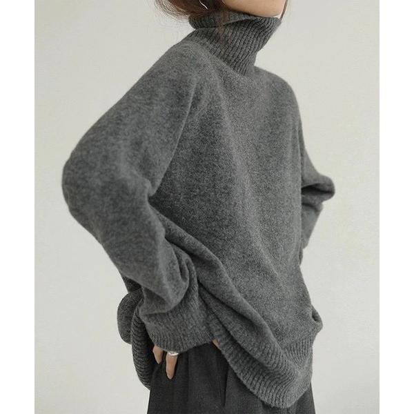 ニット セーター ハイネック　ルーズニットトップス レディース