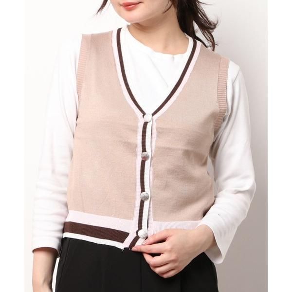 ベスト ジレ バイカラー　ニットベスト レディース