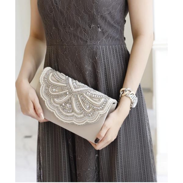 クラッチバッグ パーティーバッグ 「Cupid Heart」結婚式バッグ　スカラップビーズ刺繍クラッ...