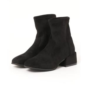 ブーツ スエードタッチ チャンキーヒール ショートブーツ