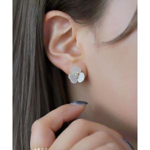 ピアス ビジュー×シェルフラワーピアス レディース