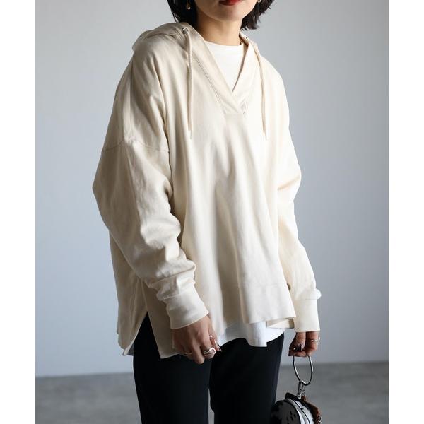 パーカー キーネックサイドスリットスウェットパーカー レディース