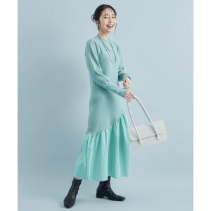 ワンピース スリーブコンシャスアシンメトリー切り替えニットワンピース