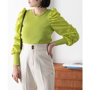 ニット セーター 「前後2WAY」くしゅっと袖シャーリングニット レディース