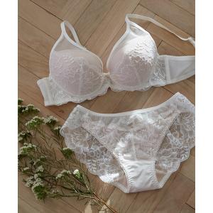 ブラジャー ショーツセット 「B〜Fカップ／上下セット　チュール使いのフルカップ風デザイン」丸胸レーシィブラ＆ショーツセット