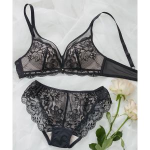 下着女性 上下セット 丸胸レーシィノンワイヤーブラ＆ショーツセット