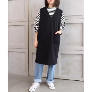 ワンピース ジャンパースカート Vネックノースリーブスウェットワンピース