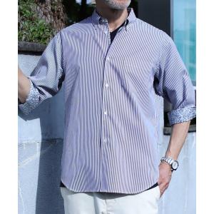 シャツ ブラウス メンズ 「7分袖」 ブロードマテリアル ストライプボタンダウンシャツの商品画像